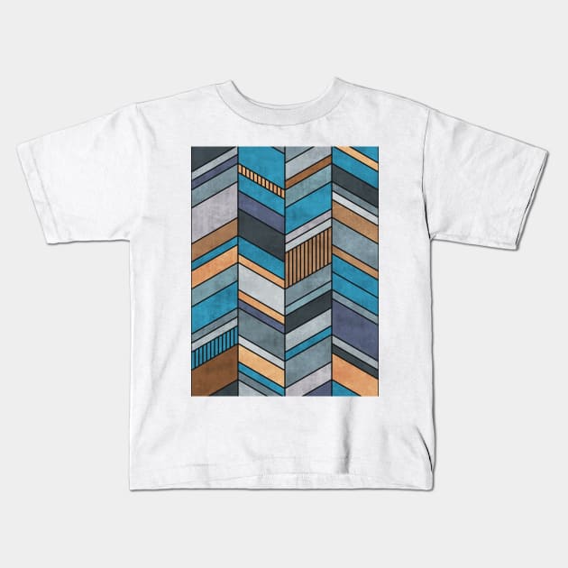 Colorful Concrete Chevron Pattern - Blue, Grey, Brown Kids T-Shirt by ZoltanRatko